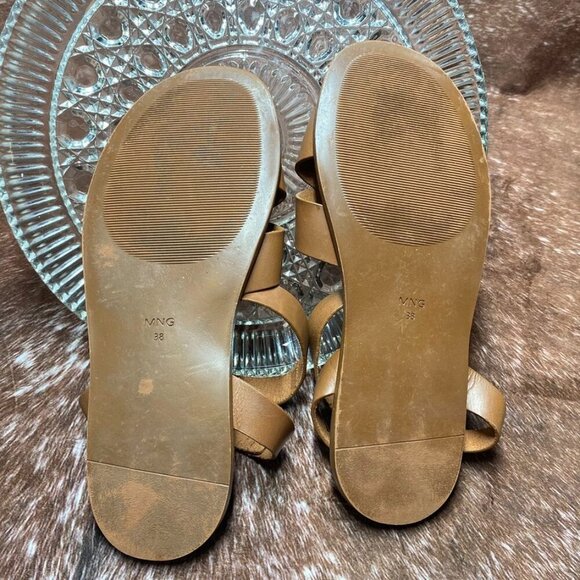 MNG Mango Tan Strappy Flat Sandals | Size 38 (US 7.5–8) - Picture 7 of 8